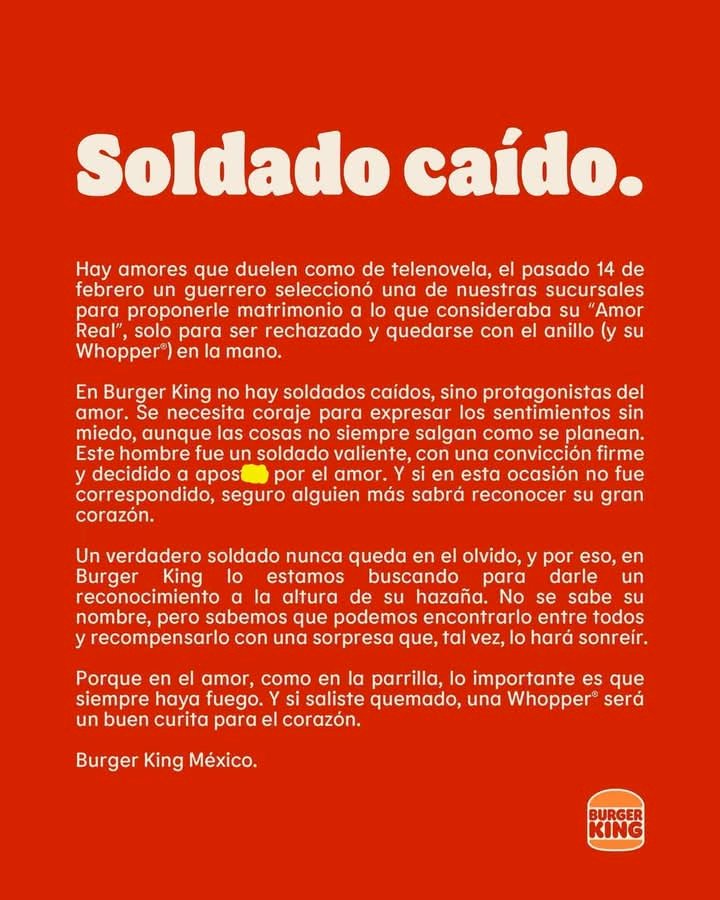 Burger King busca a joven rechazado tras propuesta de matrimonio en sus instalaciones